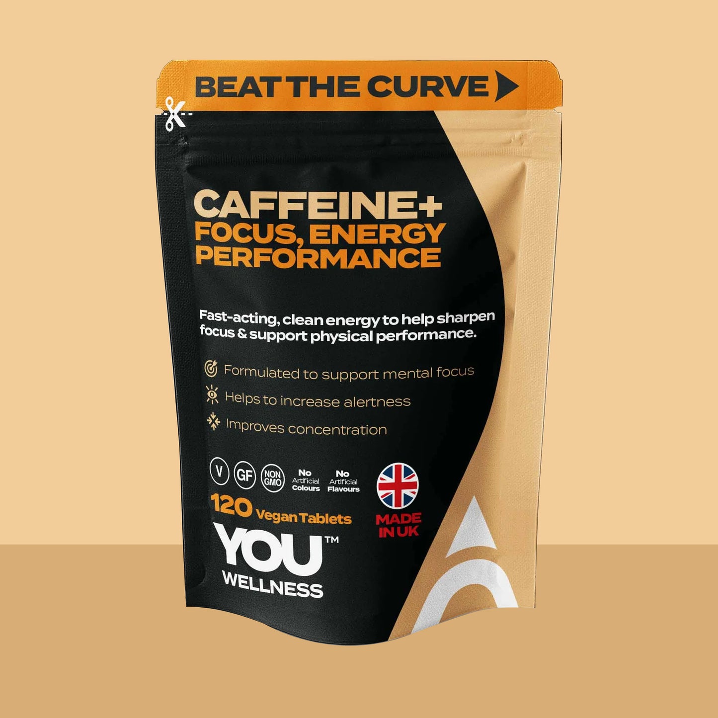 YOU WELLNESS™ Caffeine+ | 120 Vegan Tablets | UK‑Made Clean Energy Formula