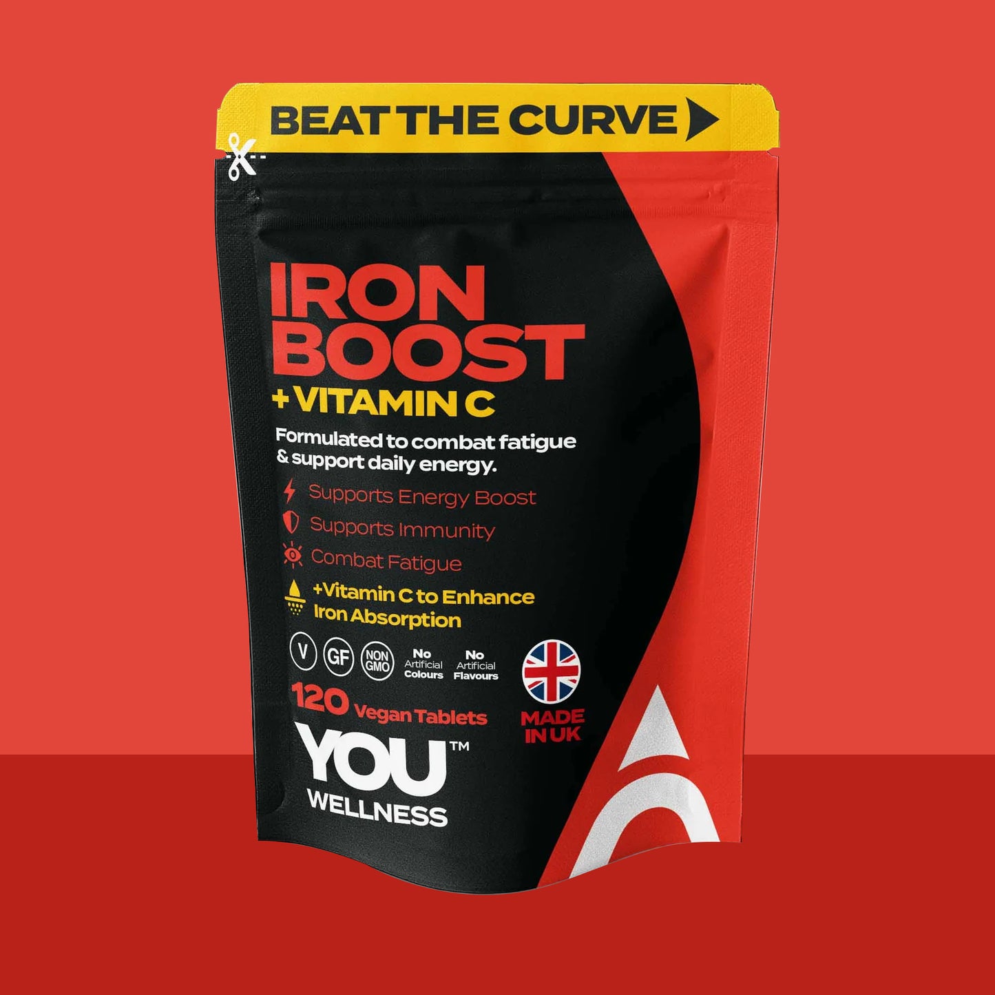 YOU WELLNESS™ Iron + Vitamin C | 120 Vegan Tablets | UK‑Made
