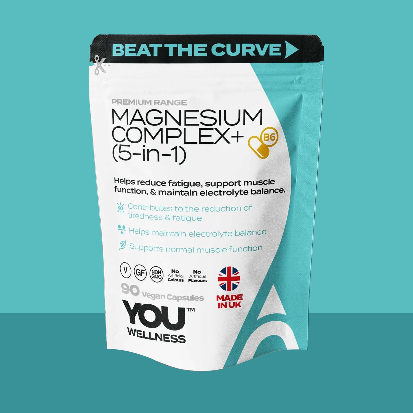 YOU WELLNESS™ Magnesium Complex+ (5‑in‑1) | With Vitamin B6 | 90 Vegan Capsules | UK‑Made Clean Formula