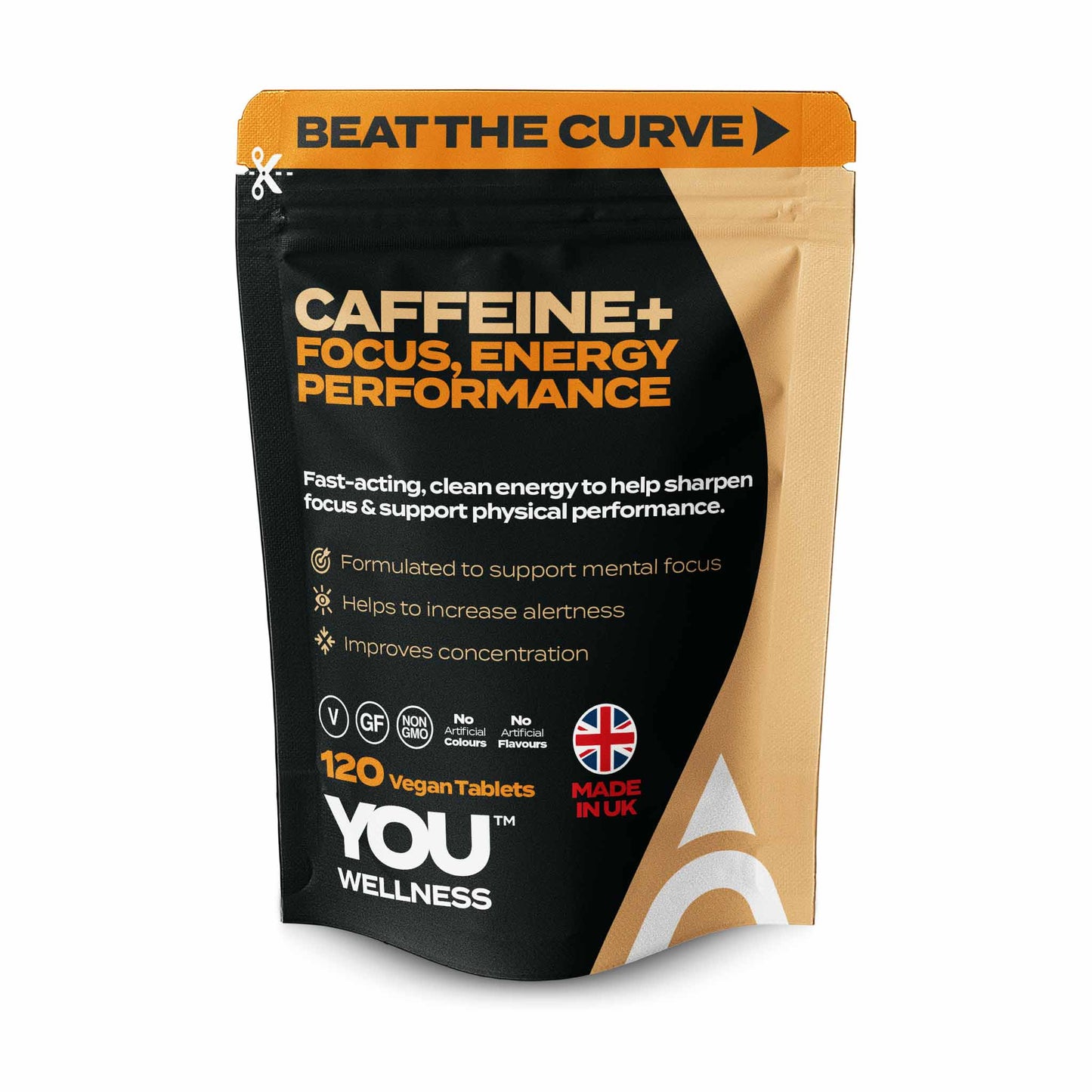 YOU WELLNESS™ Caffeine+ | 120 Vegan Tablets | UK‑Made Clean Energy Formula