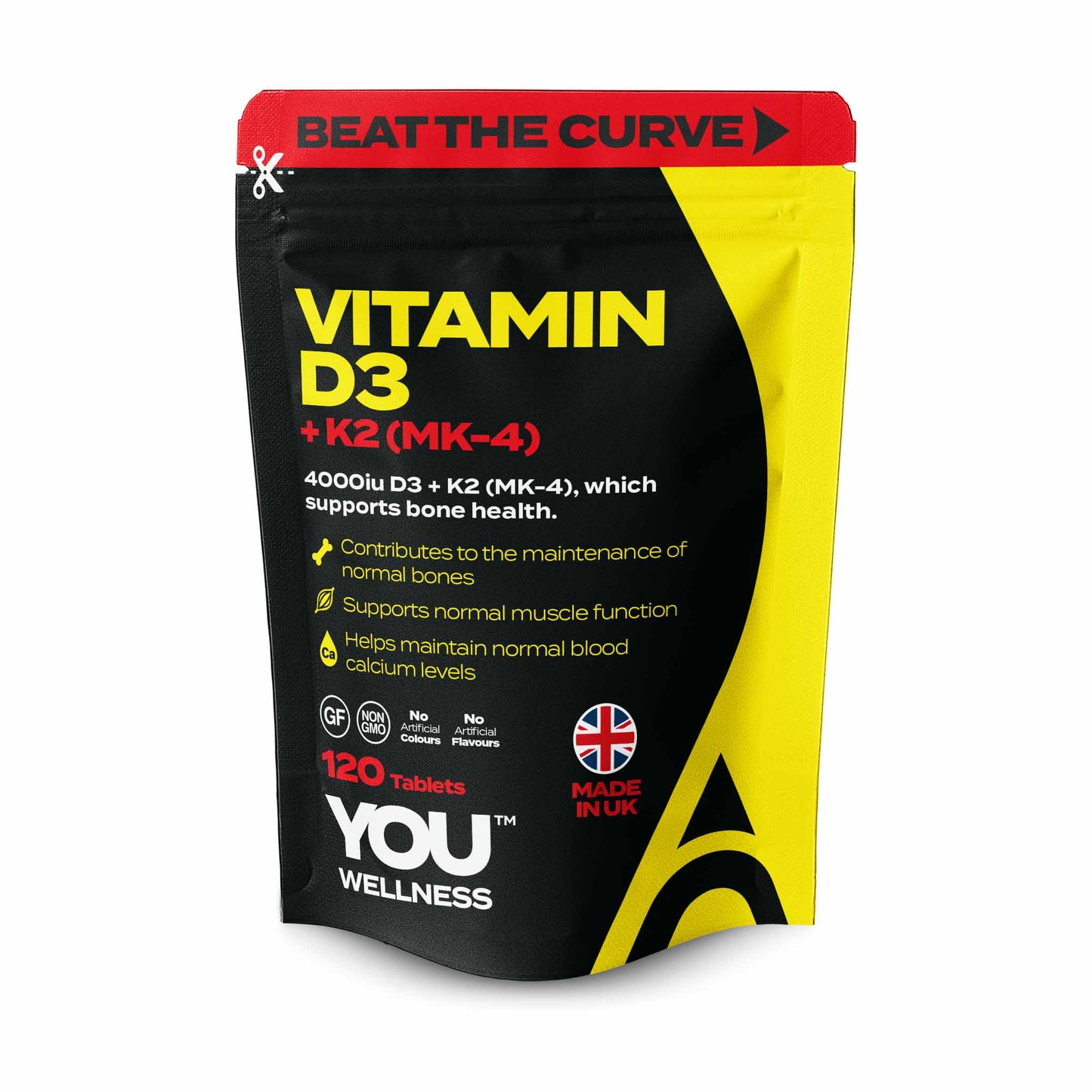 YOU WELLNESS™ Vitamin D3 + K2 (MK‑4) | 120 Tablets | UK‑Made Clean Formula