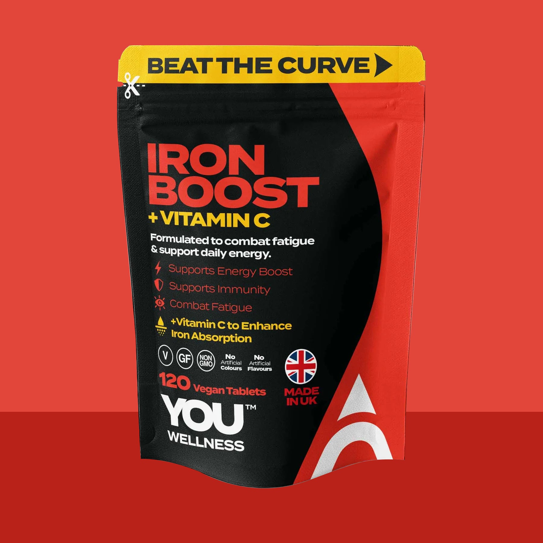 YOU WELLNESS™ Iron + Vitamin C | 120 Vegan Tablets | UK‑Made