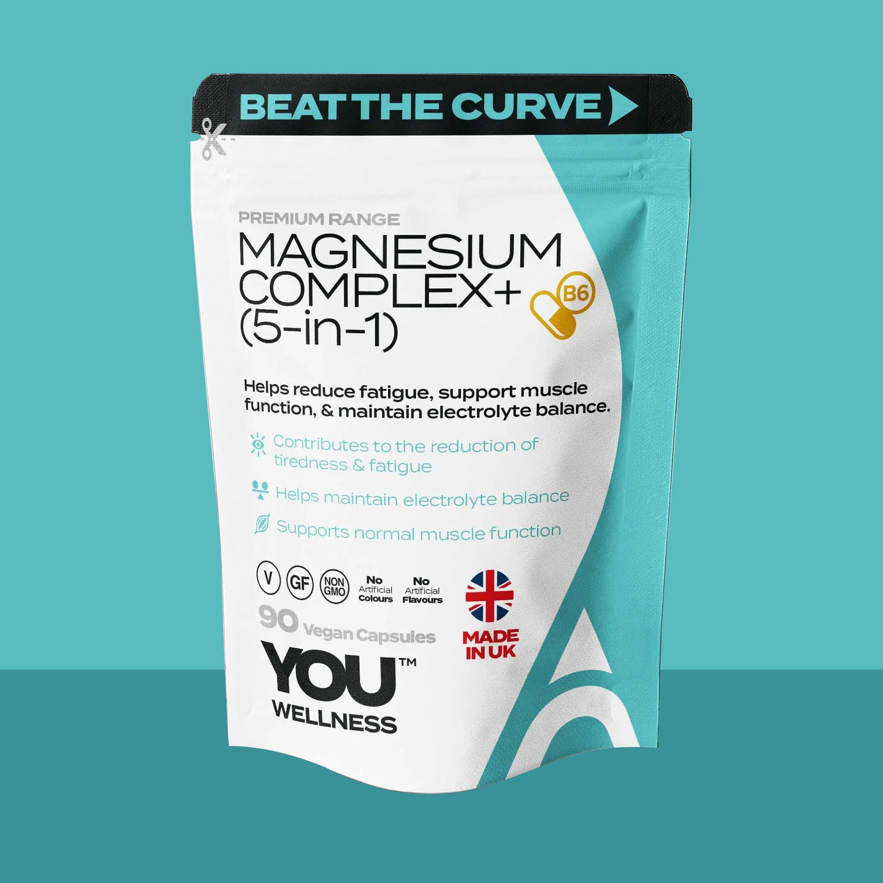 YOU WELLNESS™ Magnesium Complex+ (5‑in‑1) | With Vitamin B6 | 90 Vegan Capsules | UK‑Made Clean Formula
