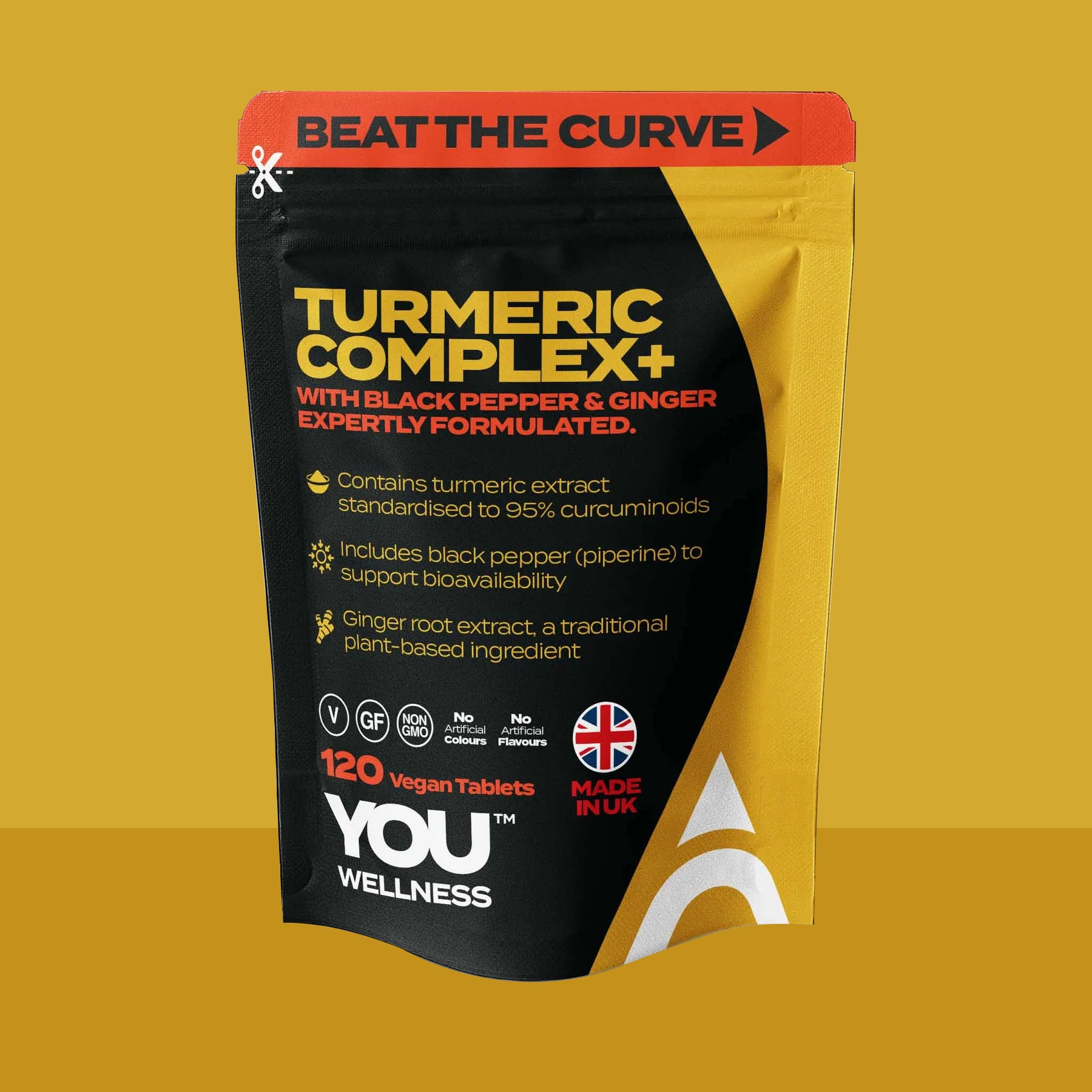 YOU WELLNESS™ Turmeric Complex+ | With Black Pepper & Ginger | 120 Vegan Tablets | UK‑Made