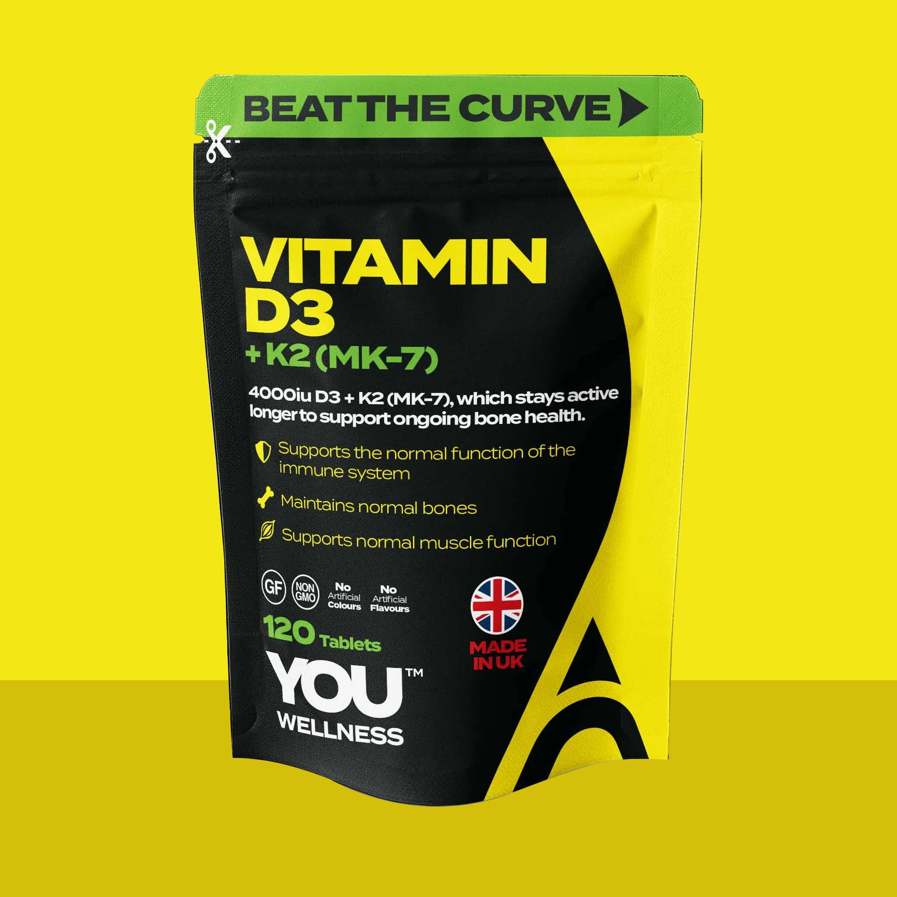 YOU WELLNESS™ Vitamin D3 + K2 (MK‑4) | 120 Tablets | UK‑Made Clean Formula