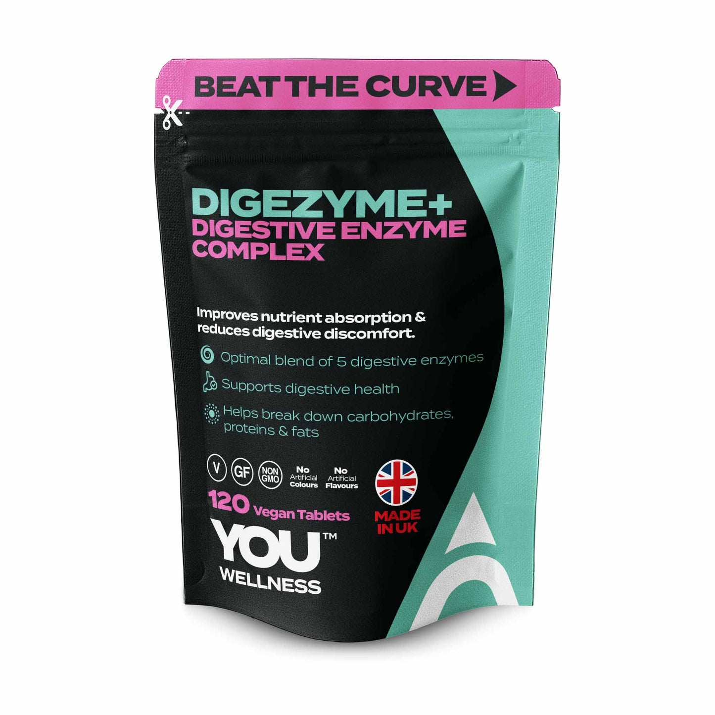 YOU WELLNESS™ DigeZyme+ Digestive Enzyme Complex | 120 Vegan Tablets | UK‑Made | Clean & Simple Formula