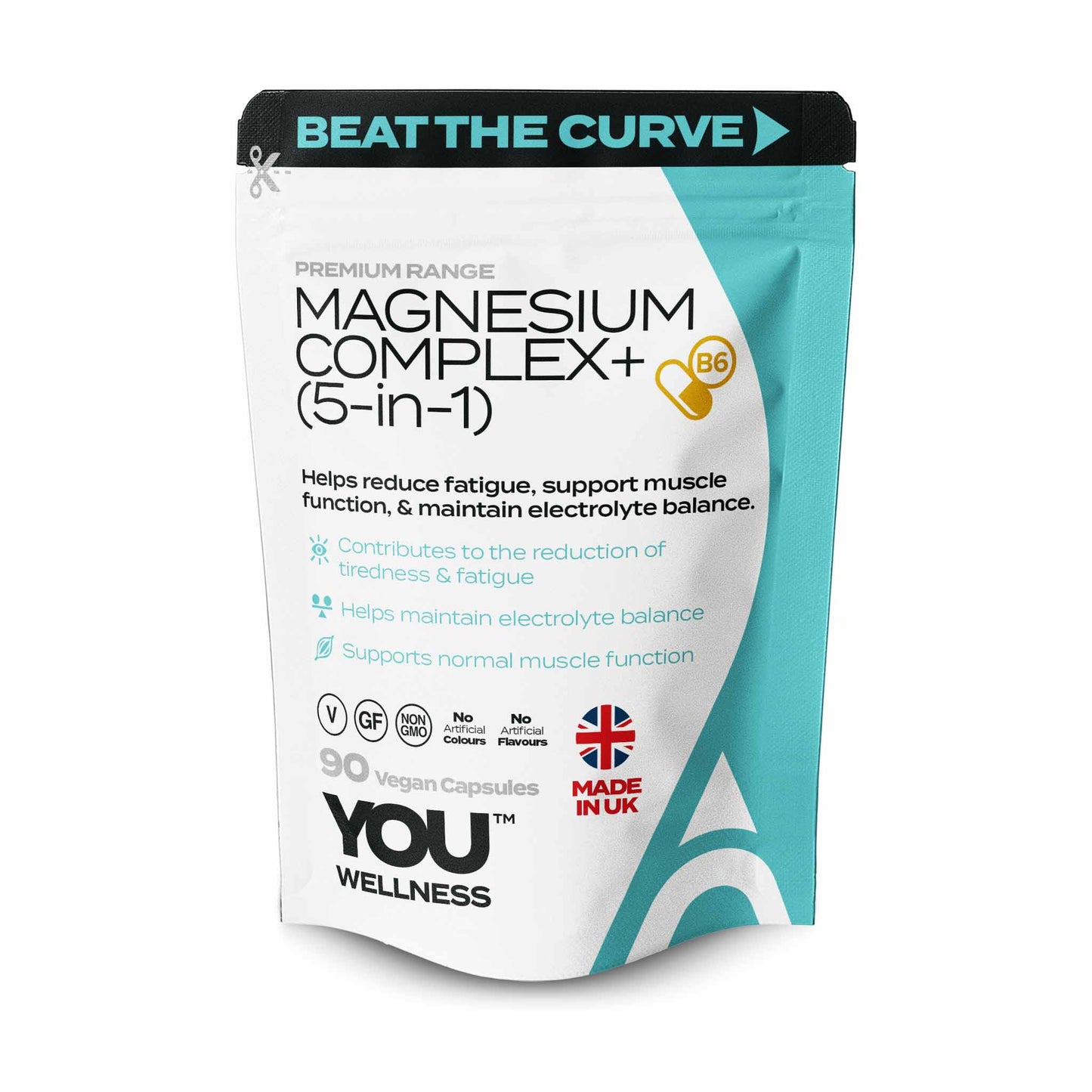 YOU WELLNESS™ Magnesium Complex+ (5‑in‑1) | With Vitamin B6 | 90 Vegan Capsules | UK‑Made Clean Formula