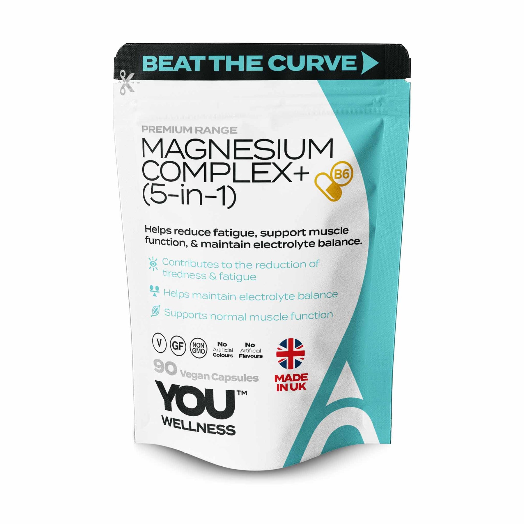YOU WELLNESS™ Magnesium Complex+ (5‑in‑1) | With Vitamin B6 | 90 Vegan Capsules | UK‑Made Clean Formula