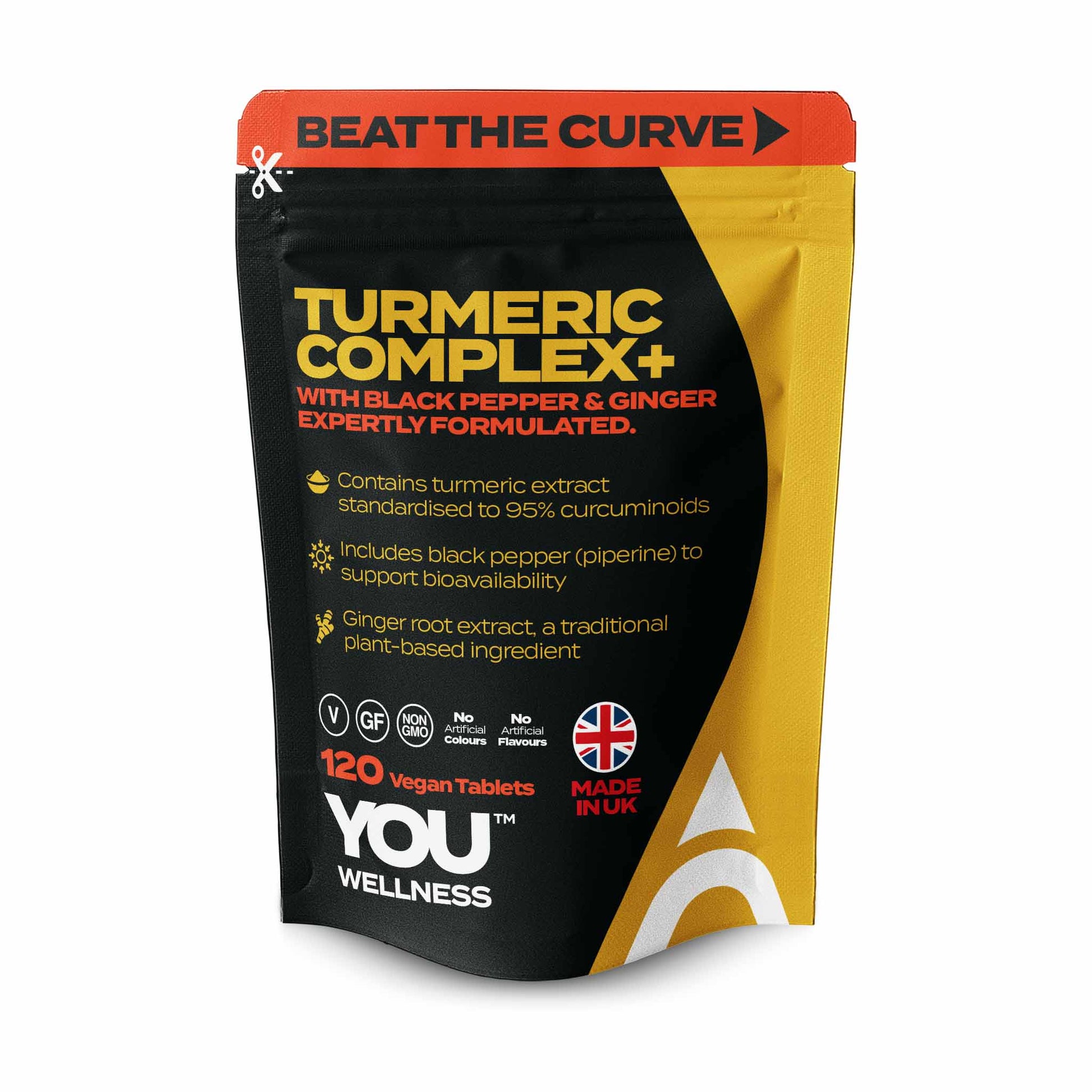 YOU WELLNESS™ Turmeric Complex+ + Black Pepper &amp; Ginger | 120 Vegan Tablets | UK Made