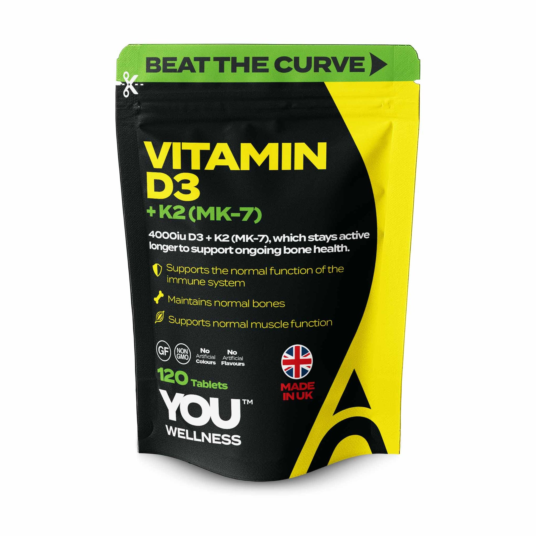 YOU WELLNESS™ Vitamin D3 + K2 (MK‑4) | 120 Tablets | UK‑Made Clean Formula